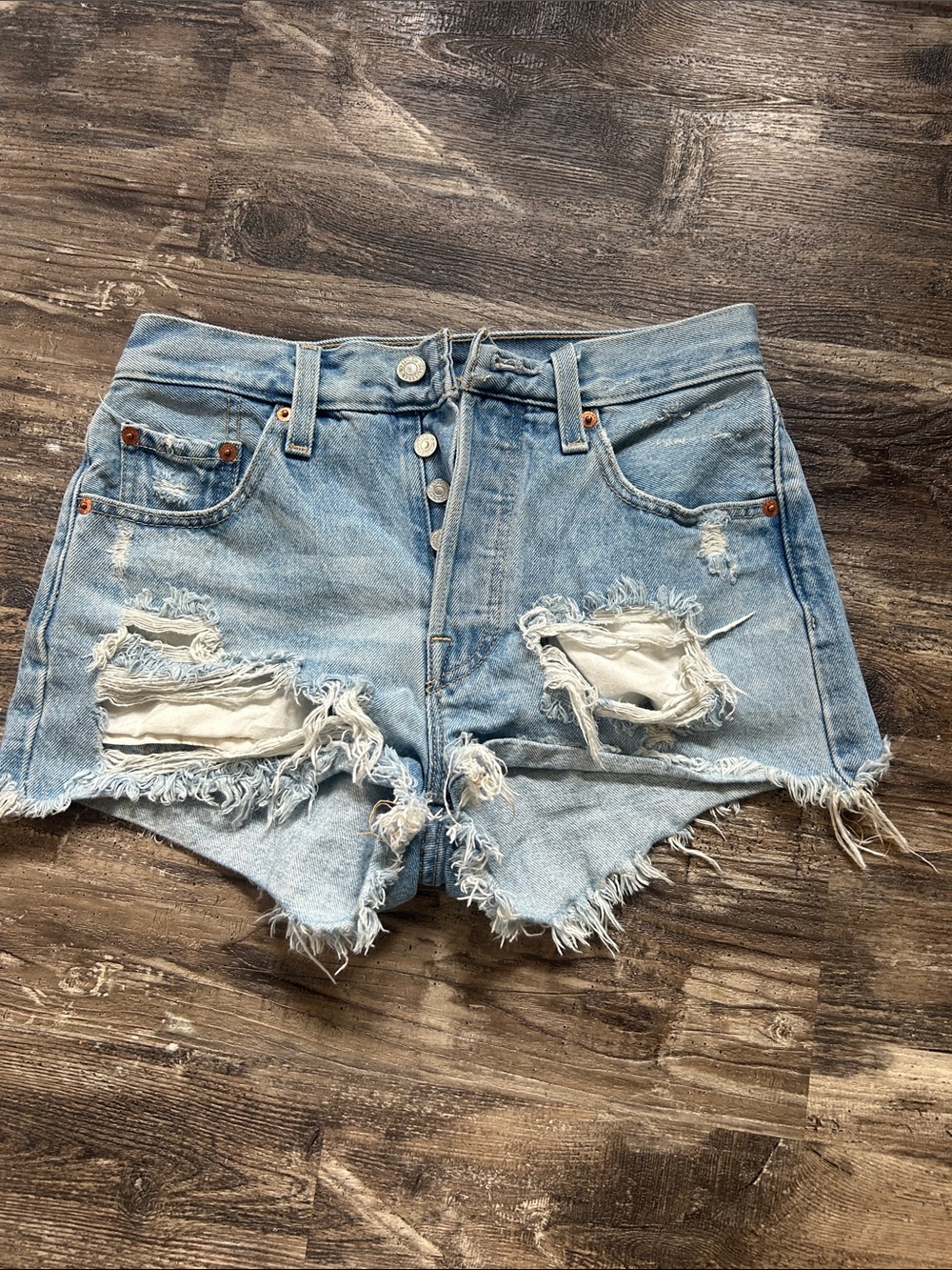 Levi's Light Wash Distressed Denim Cutoff Shorts